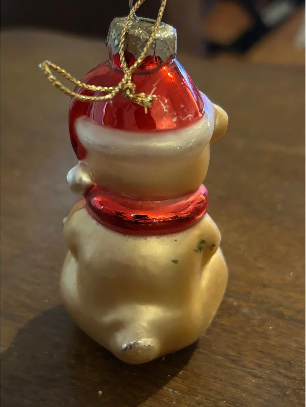 Vintage Glass Bear Christmas Ornament with Santa Hat and Gift
